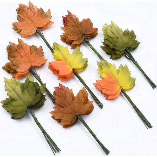 12pcs Fake Leaf Silk Green Leaves for party wedding home decoration Scrapbooking Craft diy gifts box cheap artificial plants