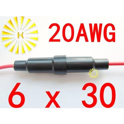 #20 Wire 6*30mm Black Plastic Fuse Holder With 20AWG Red Cable x 200PCS