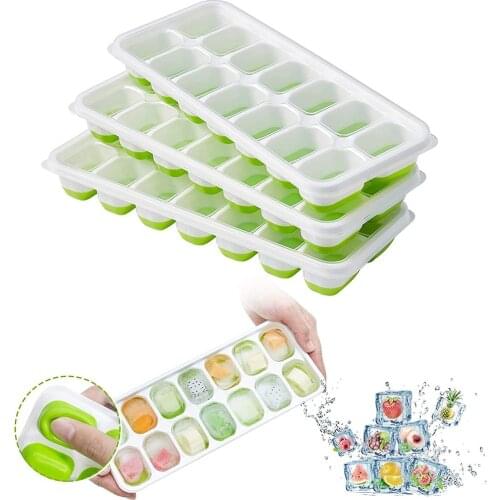 4 Pack Ice Cube Trays Easy-Release Silicone & Flexible 14-Ice Cube makers with Spill-Resistant Removable Lid BPA Free