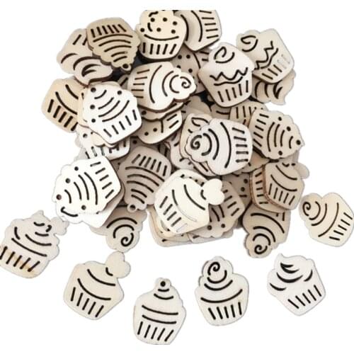50PCS Wooden Cupcake Shaped Crafts Natural Wooden Slice Christmas Decorations Doodle Educational Toy DIY Scrapbooking