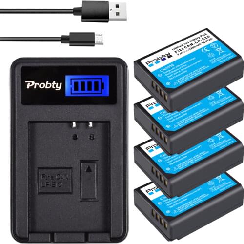 4Pcs LP-E10 LPE10 LP E10 Camera Battery Bateria Batterie AKKU + LCD Charger for Canon 1100D 1200D 1300D Rebel T3 T5 KISS X50 X70