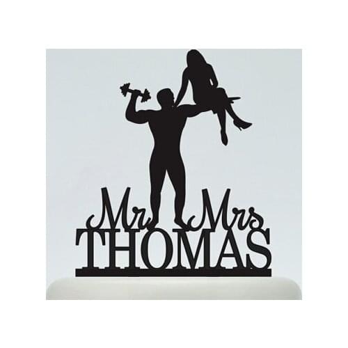 Acrylic wedding Cake Toppers bodybuilding strong funny couples custom bride groom name and date bridal shower party decorations