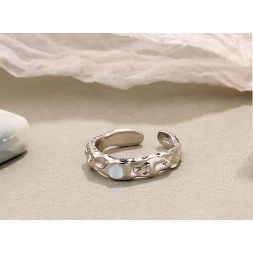 Amaiyllis 925 Sterling Silver Simple Moonstone Ring Irregular Niche Temperament Opening Index Finger Ring Jewelry