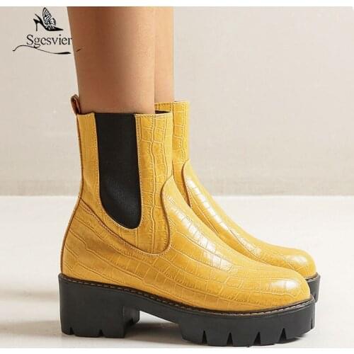Sgesvier Faux Snake Skin Chelsea Boots Womens Platform Chunky Heels Boots Autumn Winter Shoes Woman Ladies Large Size 43