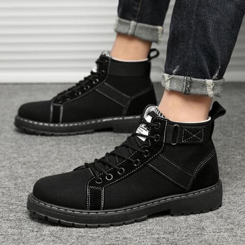 Martin boots mens breathable canvas shoes Korean fashion students high-top all-match casual shoes tooling short boots shoes
