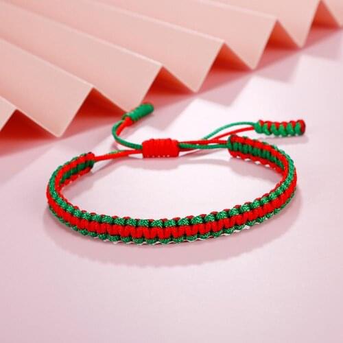 Lucky Red Green Braided Bracelets Christmas Tibetan Buddhist Knots Charm Handmade Adjustable Nylon Rope Men Women Wristband Gift