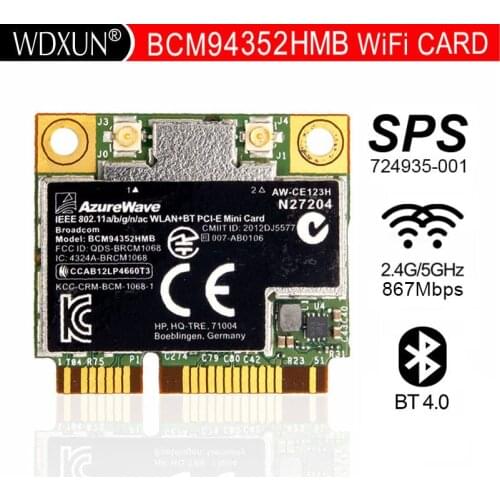BroadCom BCM4352 BCM94352HMB Half Mini PCIe PCI-express Wireless WIFI WLAN BT Bluetooth Card 802.11AC 867Mhz for 724935-001