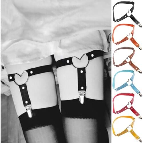 Black Pu Heart Leg Garter Straps Women Elastic Leather Garter Belt Sexy Lingerie Wedding Bridal Cosplay Punk Socks Accessories