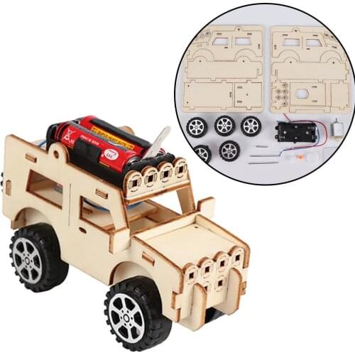 DIY Wood Electric Jeep Car Assembled Scientific painted color exercise children hands-on ability Experiment Kids Education Toys