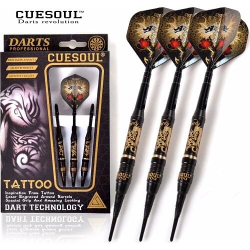 CUESOUL TATTOO Series 17g Black Coated Brass Soft Tip Darts,with Unique Pattern Engraved