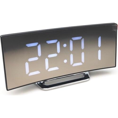 Electronic Alarm Clock Digital Alarm Clock Curved LED Screen Alarm Clocks for Bedroom Temperature Snooze Function Desk Clock