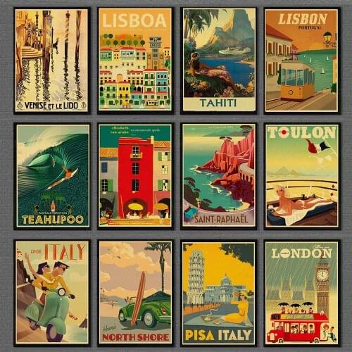 Europe World City Tour Travel Scenery Poster Vintage Landscape Retro Wall Art Canvad Painting for Living Room Home Decoration