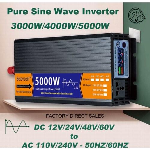 Pure Sine Wave Inverter DC 12V / 24V / 48V / 60V To AC110V / 220V 2000W 3000W 4000W 5000W Voltage Transformer Solar LCD Inverte