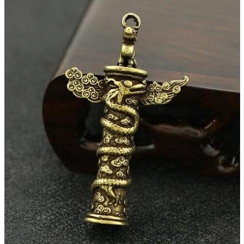Chinese Pure Copper Liuyun Dragon Pillar Pendant Town House Ornaments Retro Brass Key Fastener Fittings Pendant Statue