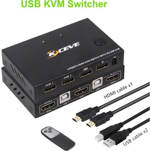 HD KVM Switcher 4K 2 in 1 out USB KVM Switcher Keyboard Mouse USB Shared Display Synchronization Controller KVM Switch