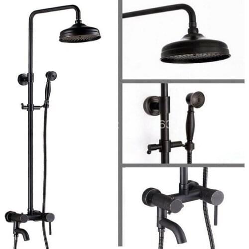 Black Oil Rubbed Brass Wall Mounted Bathroom Rain Shower Hand Shower Tub Faucet Set Mixer Valve With Hand Shower ars365