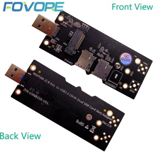 NGFF M.2 to USB 3.0 Adapter Expansion Card with Dual NANO SIM Card Slot for WLAN/LTE 3G/4G/5G Module Support M.2 key B 3042/3052