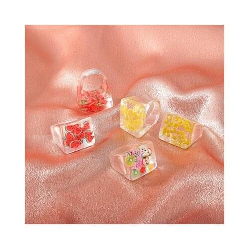 New summer cute transparent fruit ring fashion creative personality resin ring women wholesale
