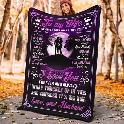 Premium Blanket To My Wife I Love You Fleece Love Flannel Throw Blanket Cozy Soft Plush Quilt Blanket Customized Gift JA