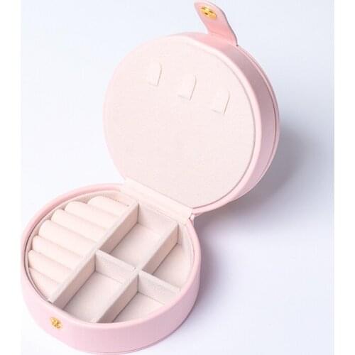 Oval makeup mirror storage box ladies gift pu leather travel jewelry storage box five-color small cute lovely exquisite