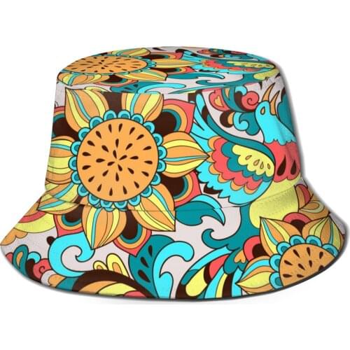 CINESSD Bird Phoenix And Sunflower Pattern Unisex Casual Sun Hat Bucket Hat for Bob Hip Hop Caps Summer Fisherman Hat Panama