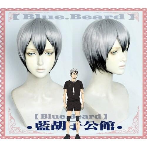 Kita Shinsuke Cosplay Wig Anime Haikyuu!! 30cm Shinsuke Kita Short Black Gray Styled Synthetic Hair Costume Wigs+ Wig Cap