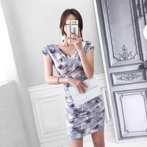 Fashion women elegant comfortable off shoulder pineapple print dress new arrival vintage casual party sexy v-neck pencil dress