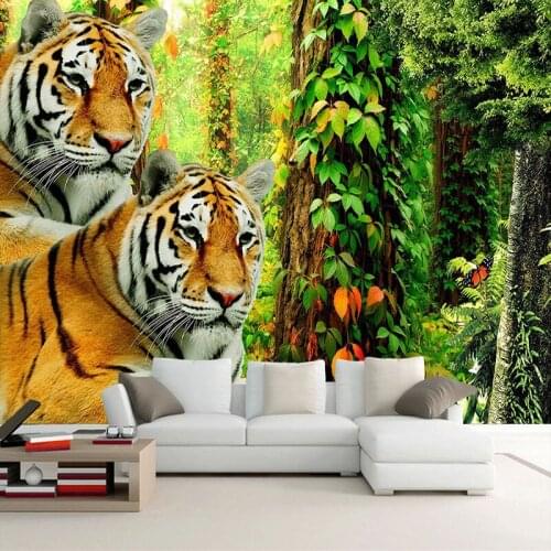 Custom Mural Wallpaper 3D Forest Tiger Animal Fresco Living Room TV Sofa Bedroom Wall Painting PVC Self-Adhesive 3D Wall Sticker