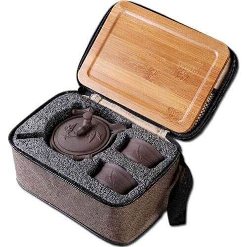 Portable Company Business Gifts Outdoor Travel Tea Set One Purple Clay Pot Two-Cup