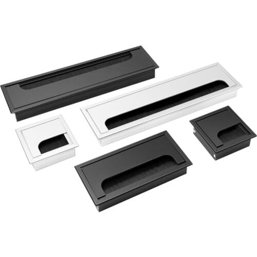 Aluminum Alloy Table Desk Rectangle Wire Cable Grommet Hole Cover Outlet Port with Black Brush