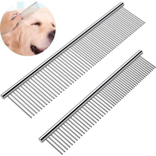 Stainless Steel Dog Combs with Rounded Ends Teeth Cat Grooming Tools for Removing Knots Pet Comb for Long and Short Hair