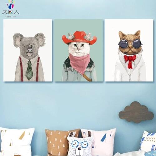 Diy coloring paint by numbers 3 pieces Koala,Cowboy cat,Doctor cat pictures paintings by numbers American cartoon animals