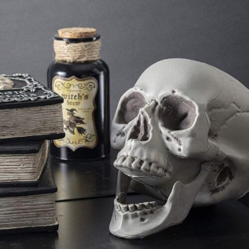 Realistic Plastic Skull Head Model Artificial Scary Skeleton Decorative Statue for Home Halloween Party Decoration