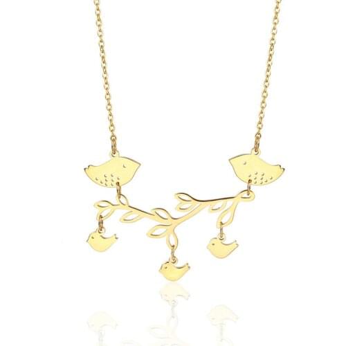 RIR Stainless Steel Animal Love Bird Pendant Necklace Parent And Baby Bird on a Branch Meaningful Mother Day Gifts For Women