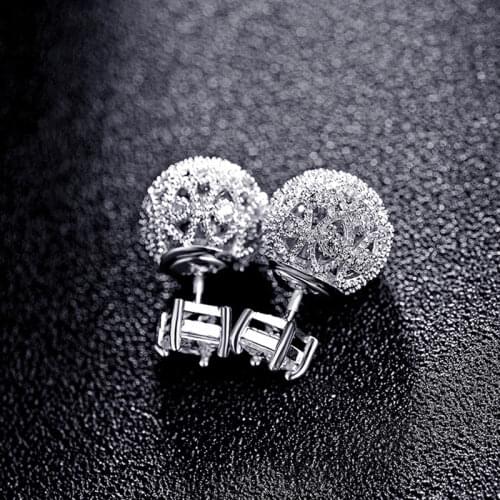 AAA Quality S925 Silver Post Double Side Studs Earrings Hollow Flower CZ Crystals Ball Earrings For Women Fashion Jewelry