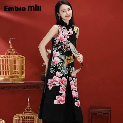 Spring And Autumn Waistcoat Mid-Length High-End Custom Hand Embroidery Cyclamen Flowers Chinese Style Womens Vest Coat M-3XL