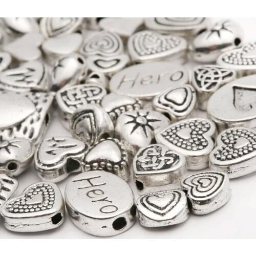 Mix Size Zinc Alloy Heart Loose Spacer Metal Beads Charm For Jewelry Making Bracelet Necklace DIY Accessories Needlework Supply