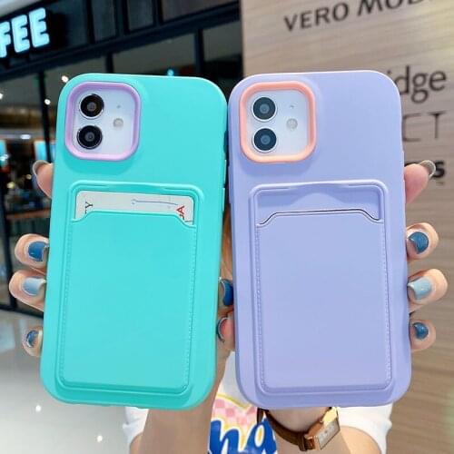 Silicone Phone Case with Card Slot for iPhone 12 Pro Max XSMAX 11 SE 2020 XS XR 7 8 Plus Soft Back Cover Credit Card