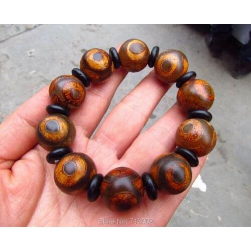 Magical Natural Tibet 3*Eye dzi Bead Agate Prayer Beads Bracelet Lucky bless