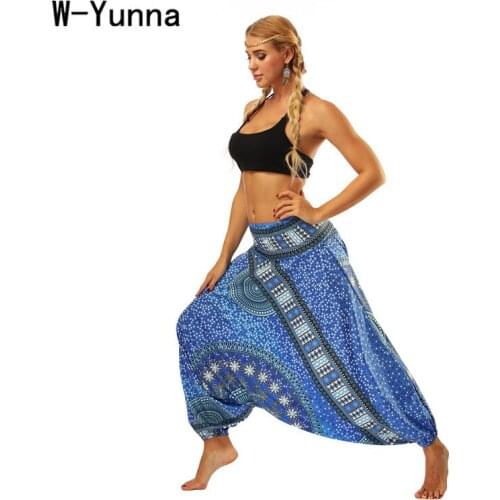 W-Yunna 3d Print Harajuku Wide Leg Women Causal Pants Boho Loose High Waist Pantalones Mujer Elastic Waist Ankle Length Pants