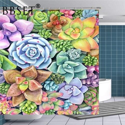 Desert Plants Shower Curtain Fascinating Succulents Pattern Waterproof Multi-size Douchegordijn Bathroom Decor with 12 Hooks