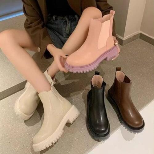 Martin boots women 2021 new British style casual platform platform shoes all-match pink wedges Chelsea short boots women
