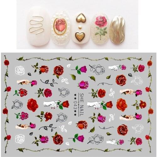 1 Sheet Red Self-adhesive Nail Stickers Rose Decals Nail Foil Wraps DIY Nail Art Decorations