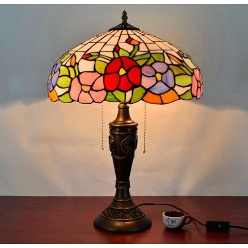 16 Inch Flesh Country Flowers Tiffany Table Lamp Country Style Stained Glass Lamp for Bedroom Bedside Lamp E27 110-240V
