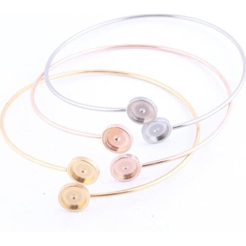 2pcs Fit 8mm Round Cabochon Bracelet Bezel Setting Trays Diy Cuff Bracelets Bangle Base Blanks For Jewelry Making Kit