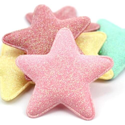 20Pcs 6.5cm Glitters Star Padded Appliques For Kids Hair Clip Stick on Supplies DIY Craft headwear Decoration wholesale