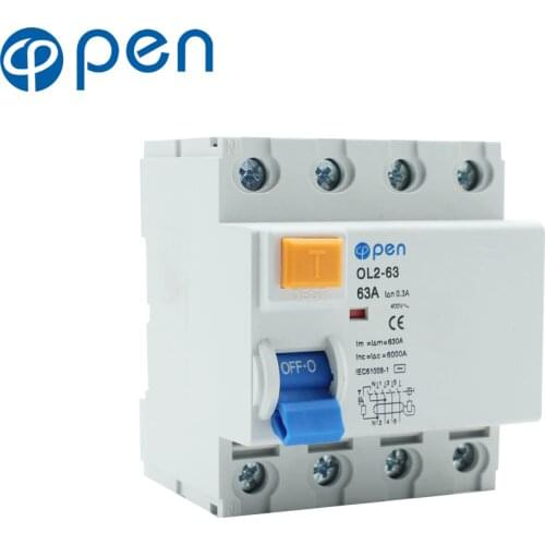 4P 63A/80A 300mA AC Type Residual Current Circuit Breaker RCCB OL2-63 Series for leakage and Short Circuit Protection
