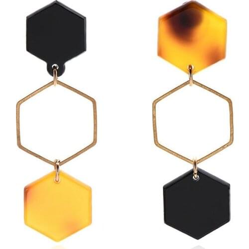 8Seasons Fashion Stud Earrings Hexagon New Style Fashionable Lady Acrylic Asymmetry Geometric For woman Lovers Jewelry,1 Pair
