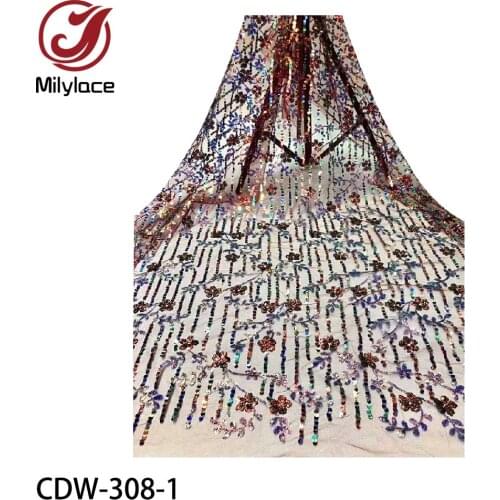 African Lace Embroidered Fabric Nigerian Sequins Lace Fabrics 2020 High Quality Lace French Lace Fabric for Party CDW-308