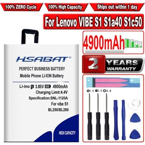 HSABAT BL250 4900mAh Battery for Lenovo VIBE S1 S1a40 S1c50